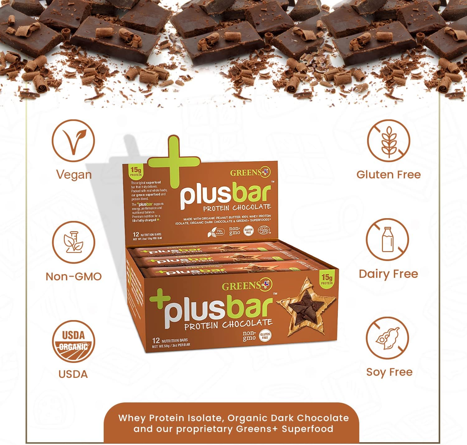 Organic Dark Chocolate Wild Berry Greens+ Superfood with Protein - Vegan, Non GMO, Gluten Free - Set of 2