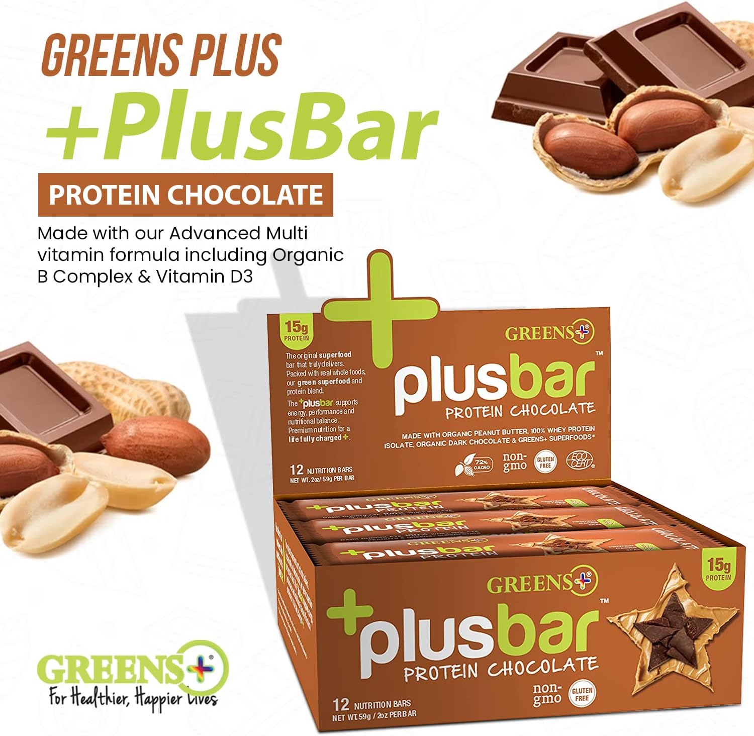 Organic Dark Chocolate Wild Berry Greens+ Superfood with Protein - Vegan, Non GMO, Gluten Free - Set of 2