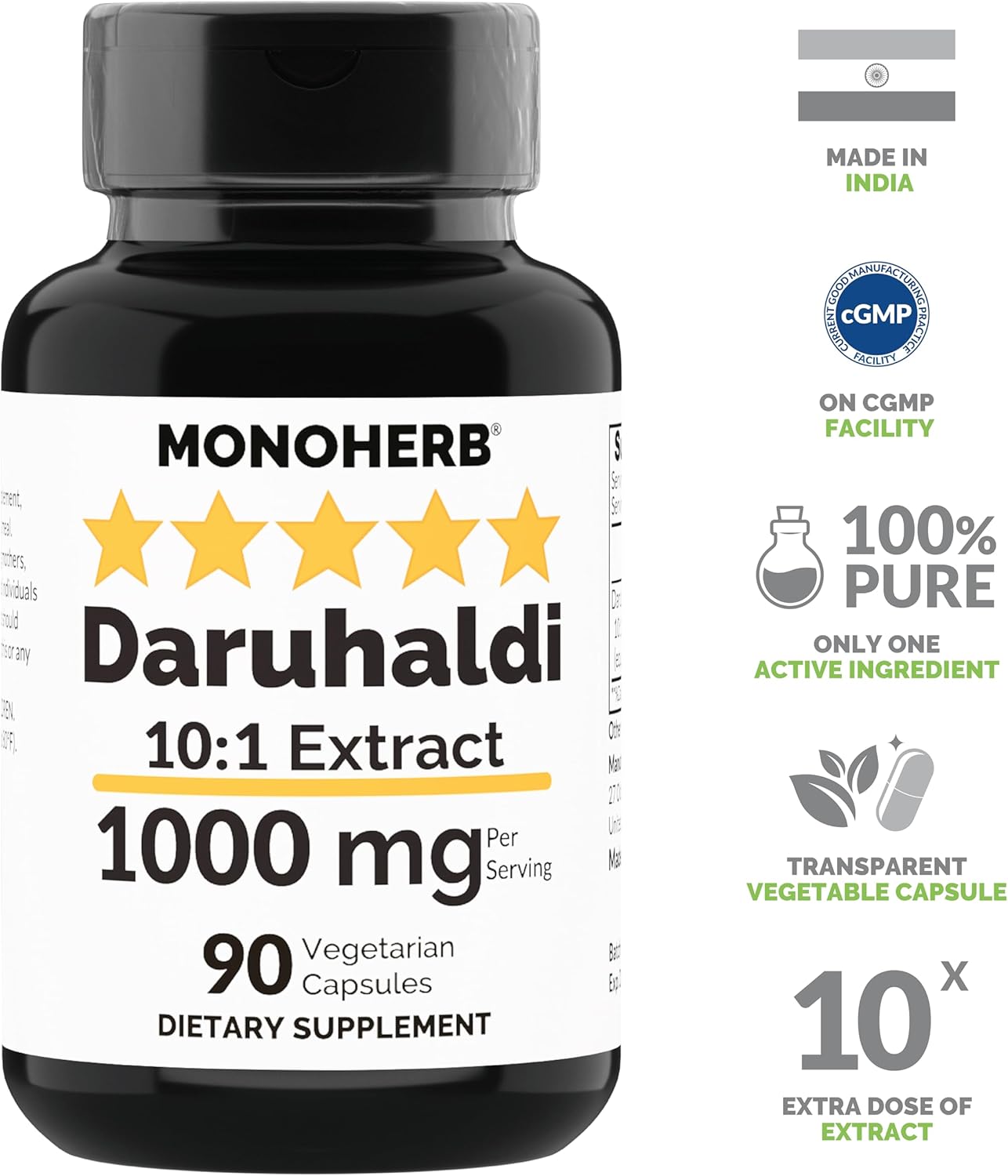 Organic Daruhaldi Extract Capsules - 1000 mg, 90 Count Vegan Capsules