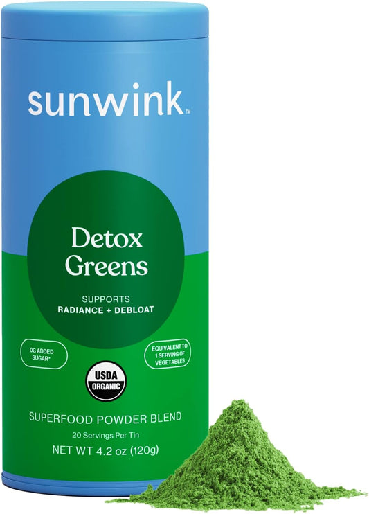 Organic Detox Greens Superfood Powder for Debloat - Daily Greens with Celery, Dandelion, Spirulina - Gentle Detox Powder - 4.2 oz (20 Servings)