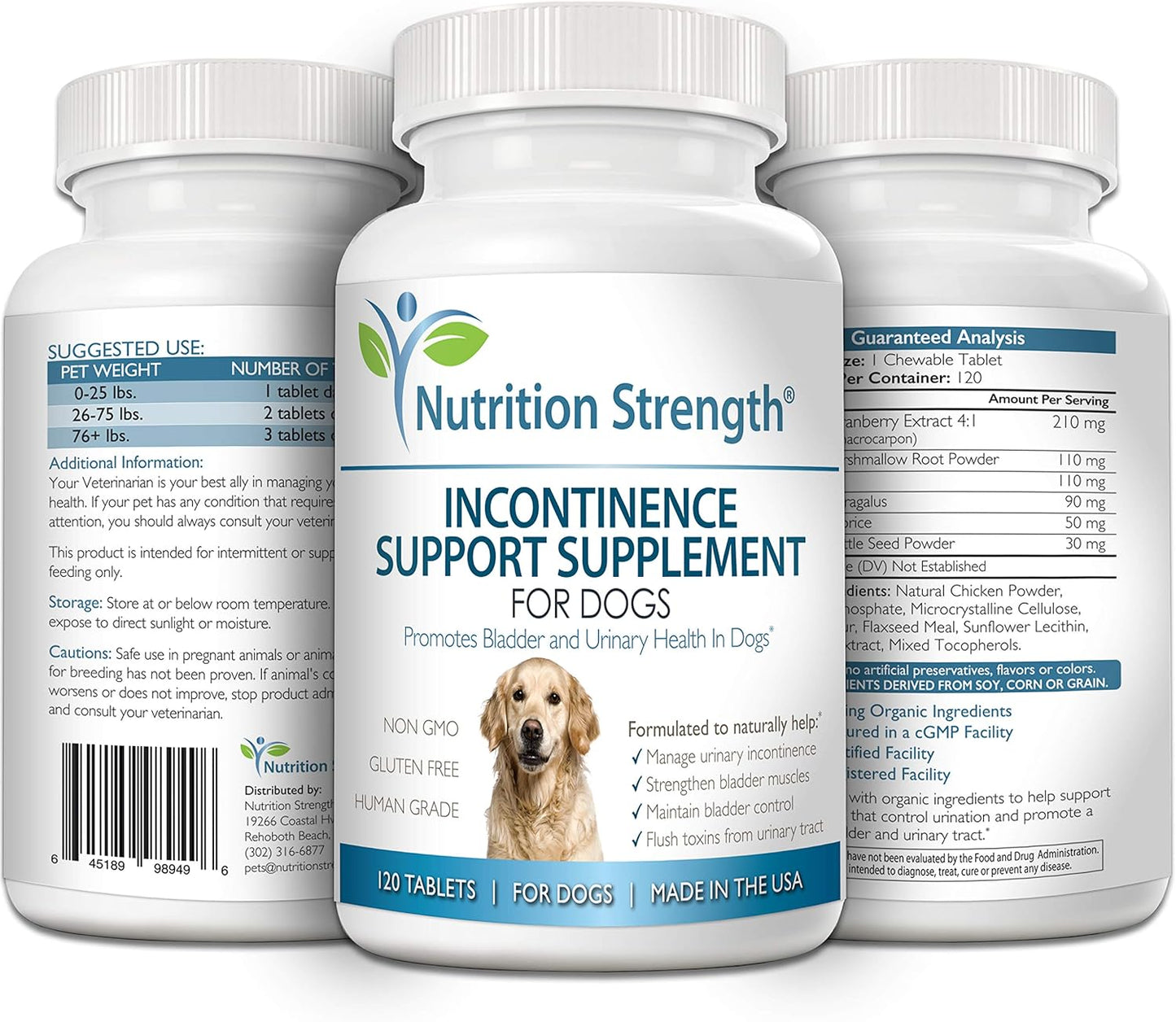 Organic Dog Bladder Health Supplement for Incontinence Support - 120 Chewable Tablets for Dog Bladder Control