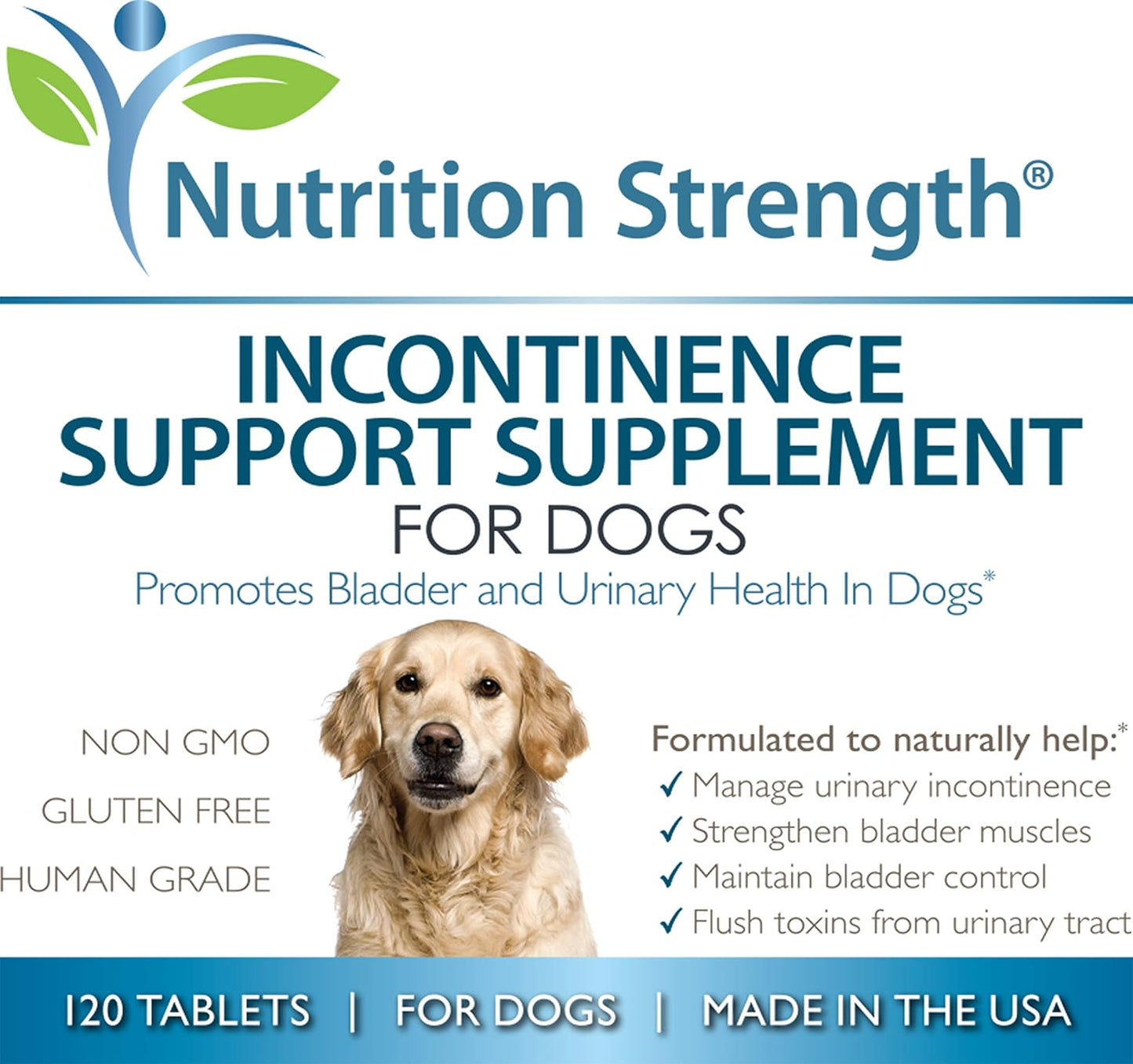 Organic Dog Bladder Health Supplement for Incontinence Support - 120 Chewable Tablets for Dog Bladder Control