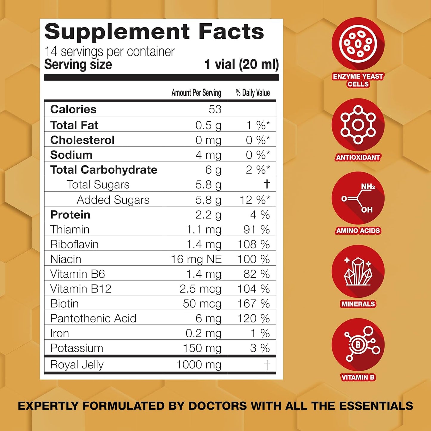 Organic Dr. Wolz Zell Oxygen + Royal Jelly 1000mg Superfood Supplement for Immune Support, Skin Health, Fatigue Relief - 14 Vials