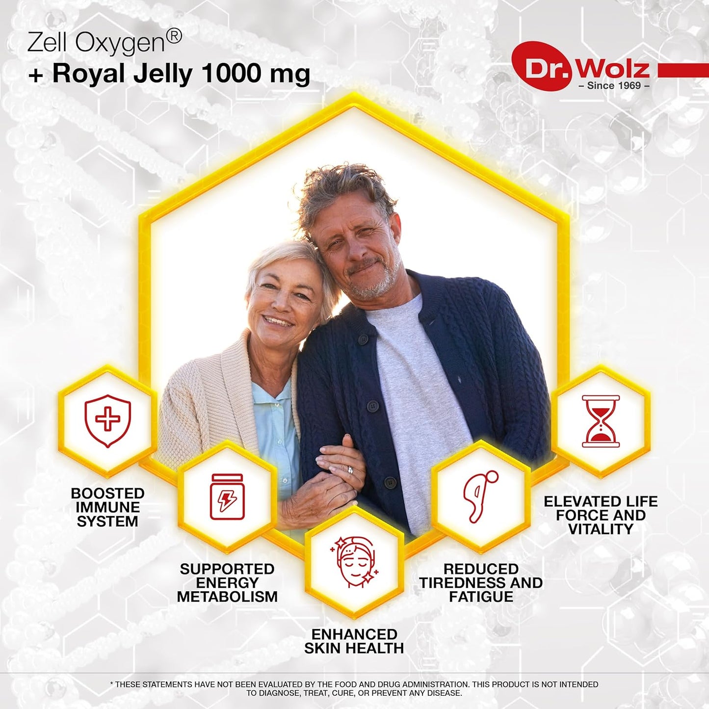 Organic Dr. Wolz Zell Oxygen + Royal Jelly 1000mg Superfood Supplement for Immune Support, Skin Health, Fatigue Relief - 14 Vials