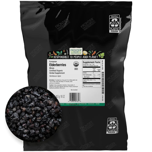 Organic Dried Elderberries Bulk Bag - Whole Berries for Syrup, Tea & Powder - Kosher & Non-GMO - 3lb