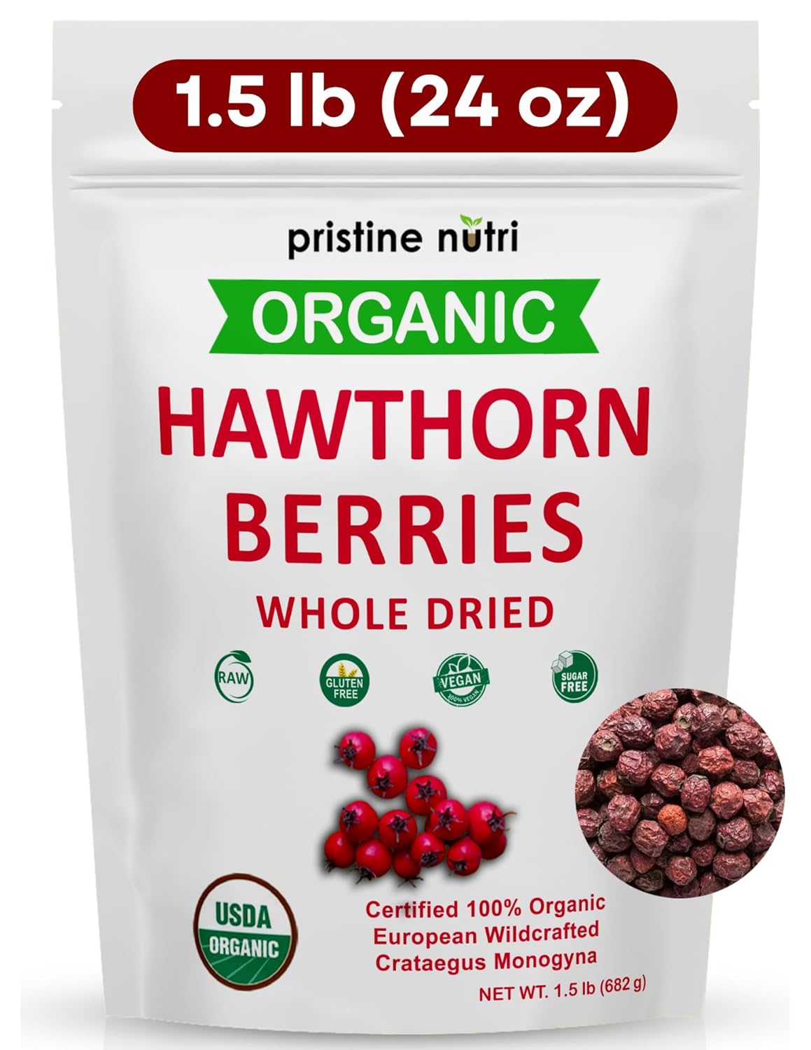 Organic Dried Hawthorn Berries 1.5 lbs (24 oz) Bulk - European Wild Berries for Heart Support Tea - Stress Relief & Blood Pressure - 100% Whole Berries - BoostGo Australia