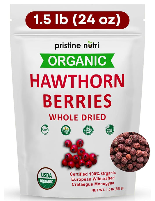 Organic Dried Hawthorn Berries 1.5 lbs (24 oz) Bulk - European Wild Berries for Heart Support Tea - Stress Relief & Blood Pressure - 100% Whole Berries - BoostGo Australia