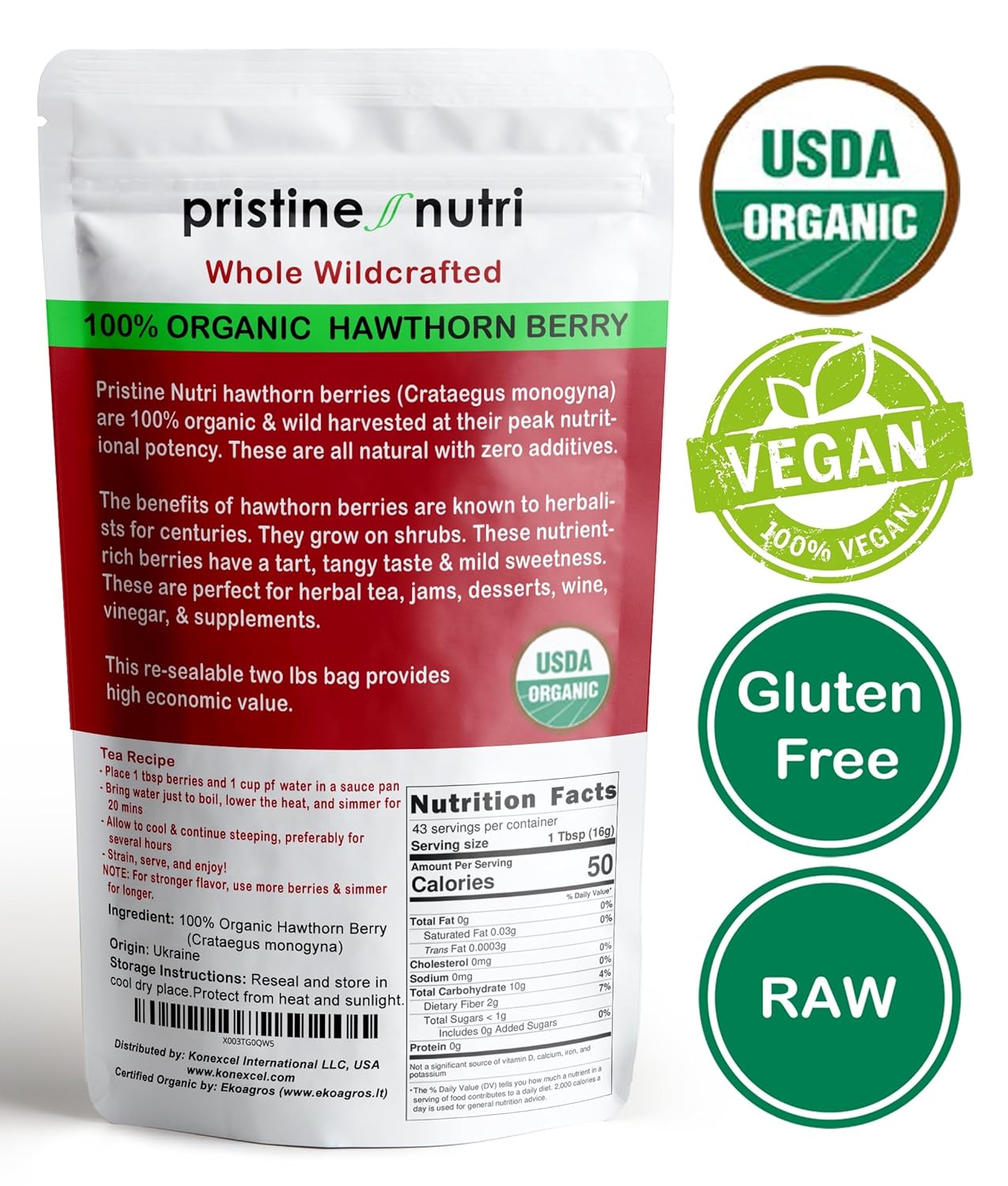 Organic Dried Hawthorn Berries 1.5 lbs (24 oz) Bulk - European Wild Berries for Heart Support Tea - Stress Relief & Blood Pressure - 100% Whole Berries - BoostGo Australia