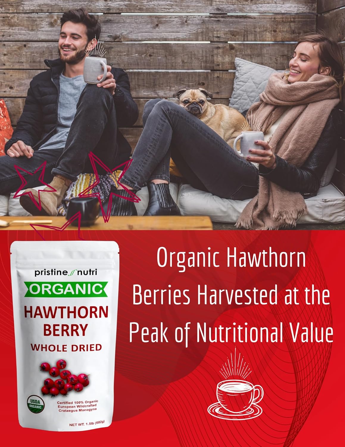 Organic Dried Hawthorn Berries 1.5 lbs (24 oz) Bulk - European Wild Berries for Heart Support Tea - Stress Relief & Blood Pressure - 100% Whole Berries - BoostGo Australia