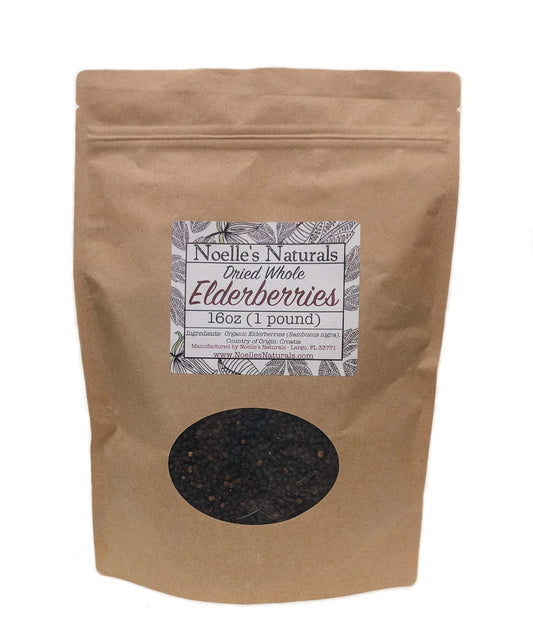 Organic Dried Whole Elderberries - 1lb Bulk Pack for Making Elderberry Syrup, Tea, Gummies - Non-GMO Elder Berry - Immune Support - Wholesale Elderberries