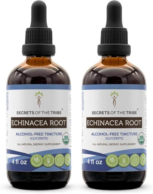 Organic Echinacea Root Tincture | Alcohol-Free High-Potency Herbal Drops for Immune System Health | 100% Certified USDA Organic Echinacea Purpurea Extract | 2x4 oz