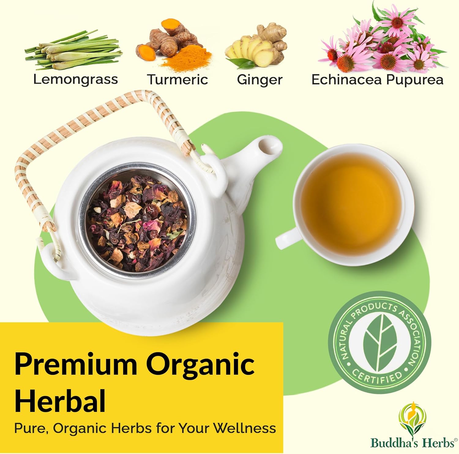 Organic Echinacea Tea with Zinc - Immune-Boosting Herbal Tea Bags (88 Bags, Pack of 4) - Decaf Healthy Tea Gift Set for Tea Lovers