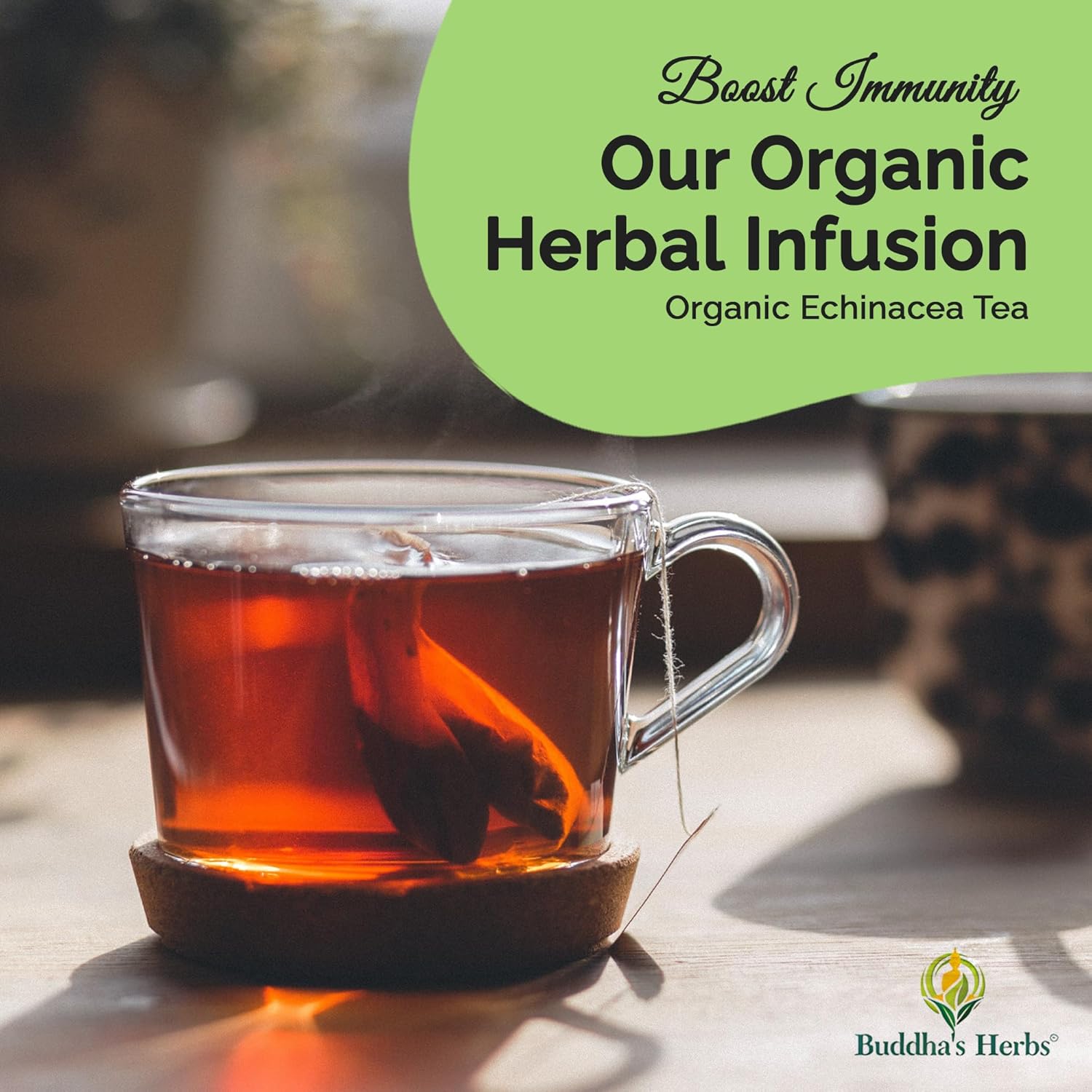 Organic Echinacea Tea with Zinc - Immune-Boosting Herbal Tea Bags (88 Bags, Pack of 4) - Decaf Healthy Tea Gift Set for Tea Lovers