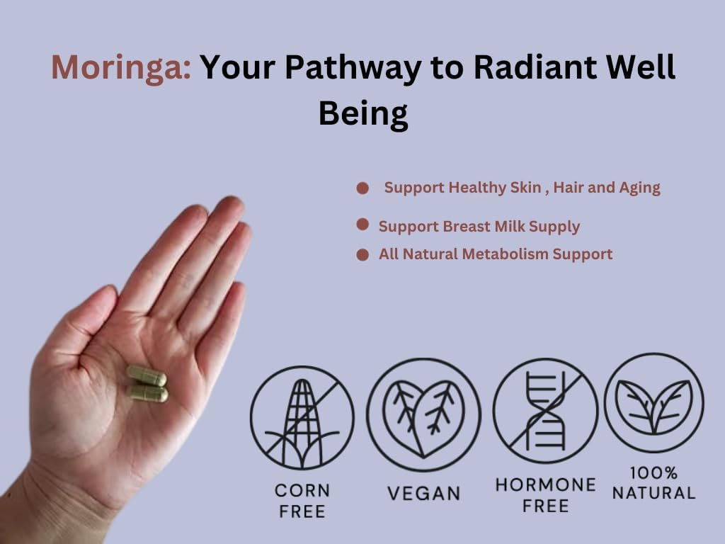 Organic ECOVIB Moringa Oleifera Leaf Powder Capsules - High Protein, Essential Amino Acids, Super Greens, 180 Count, Revitalizing Supplement