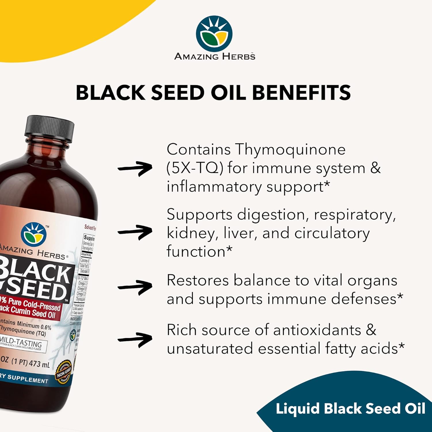 Organic Egyptian Black Seed Oil 16 Fl Oz - Cold Pressed Nigella Sativa for Digestive Health, Immune Support, Brain Function - Gluten Free, Non GMO, Mild Flavor