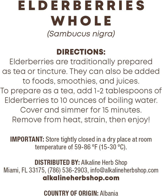 Organic Elderberries Whole from Alkaline Herb Shop - Just Herbs Collection