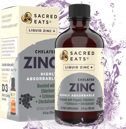 Organic Elderberry & Echinacea Liquid Zinc Supplement | Immune Support for Adults & Kids | High Quercetin Content | Alcohol & Gluten Free | Non GMO | Great Tasting | 4 oz