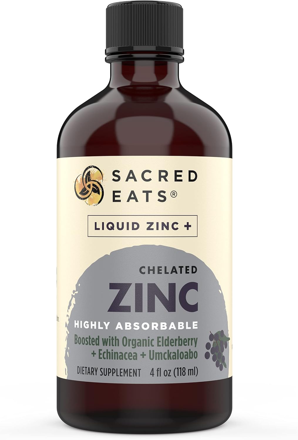 Organic Elderberry & Echinacea Liquid Zinc Supplement | Immune Support for Adults & Kids | High Quercetin Content | Alcohol & Gluten Free | Non GMO | Great Tasting | 4 oz