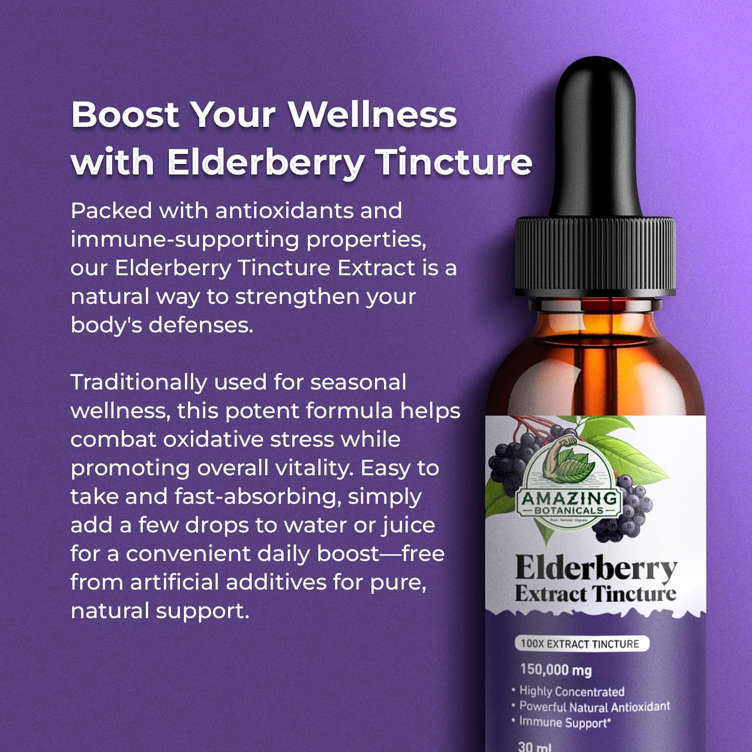 Organic Elderberry Extract Tincture - 15,000mg Strength Immune Support Supplement - Elderberry Syrup - 30ml