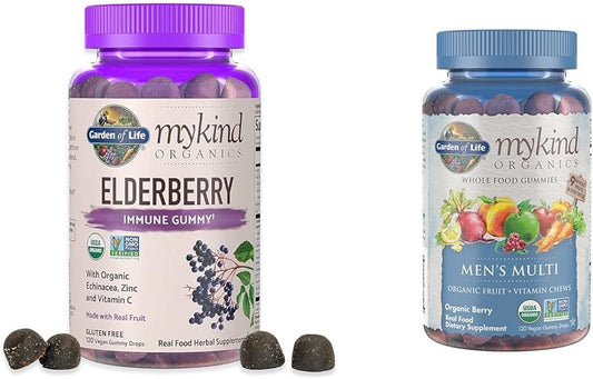 Organic Elderberry Gummies for Immune Support - Men's Multivitamin Supplement with Organic Fruit - 120 Count