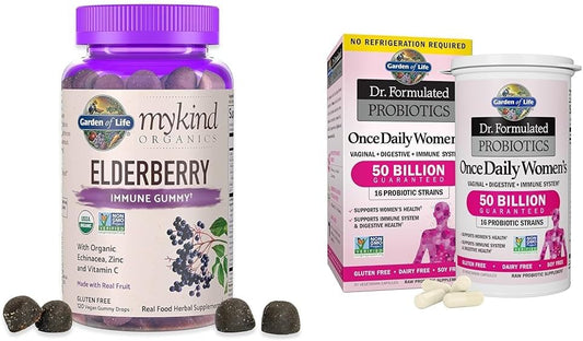 Organic Elderberry Gummies for Immune Support with Women's Probiotics - 50 Billion CFU, 30 Capsules, Adults & Kids