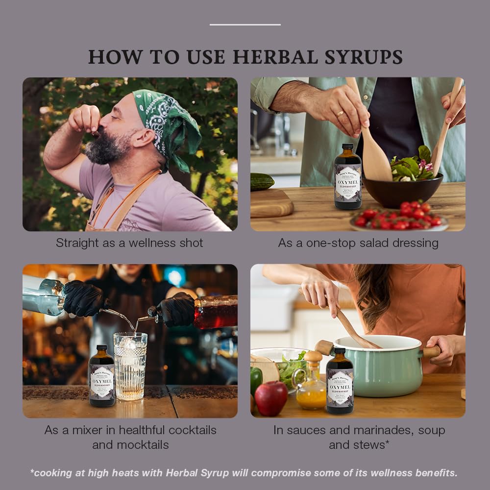 Organic Elderberry Herbal Syrup with Apple Cider Vinegar & Raw Honey - 8 fl oz | Natural Wellness Tonic by Hany's Harvest | Handcrafted & Non-GMO