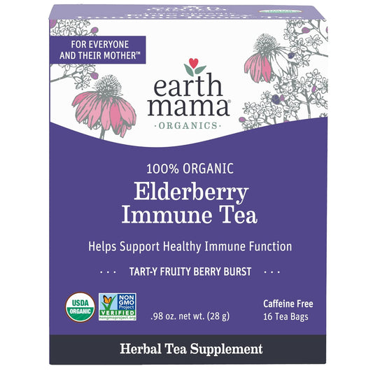 Organic Elderberry Immune Support Tea with Echinacea | Safe for Pregnancy, Breastfeeding, and Kids | Decaf Tea with Ginger & Rooibos | 16-Count