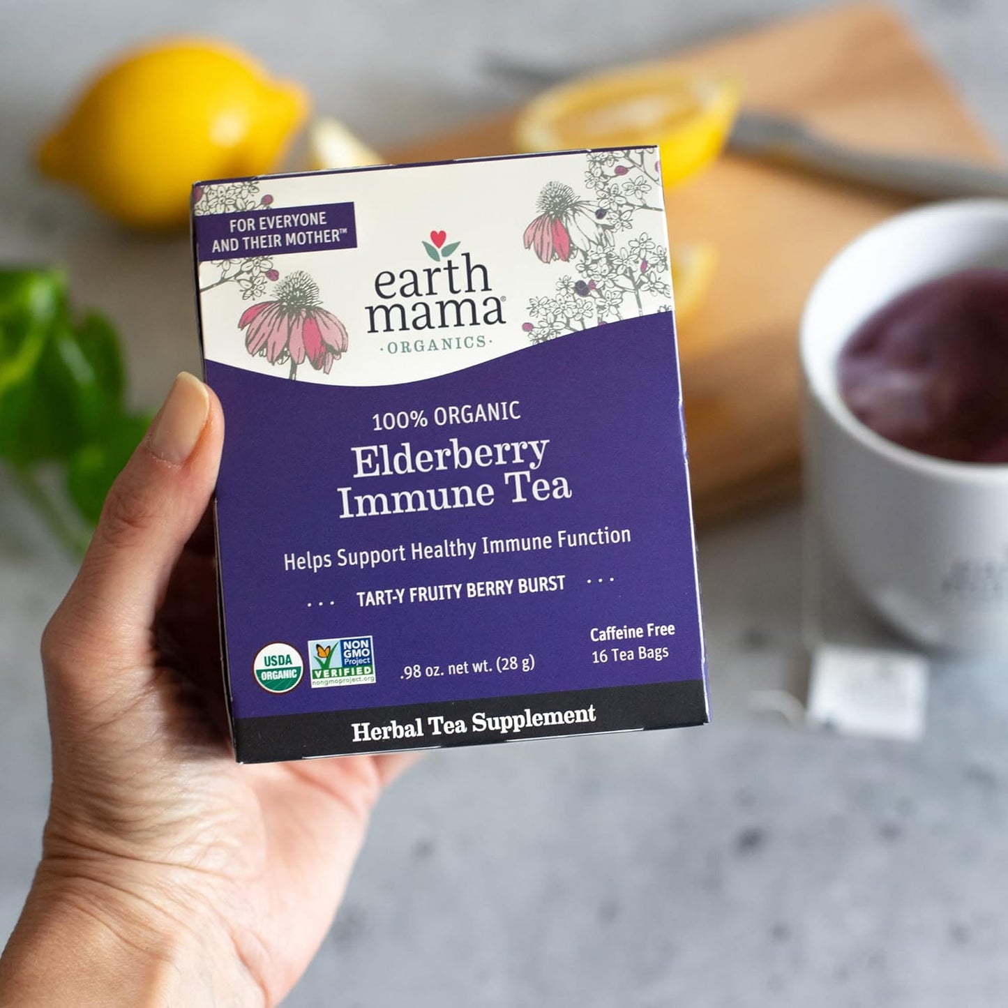 Organic Elderberry Immune Support Tea with Echinacea for Pregnancy, Breastfeeding, and Family | Decaf Ginger & Rooibos Tea, 16-Count (3-Pack)