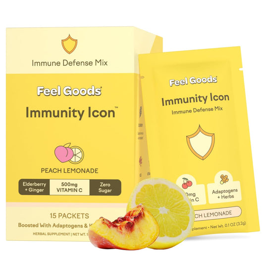 Organic Elderberry Immunity Drink Mix Powder with Vitamin C, A, B, D, E, Zinc, Ashwagandha, Zero Sugar, Vegan, Non GMO, Caffeine & Gluten Free - Peach Lemonade, 15 Pack