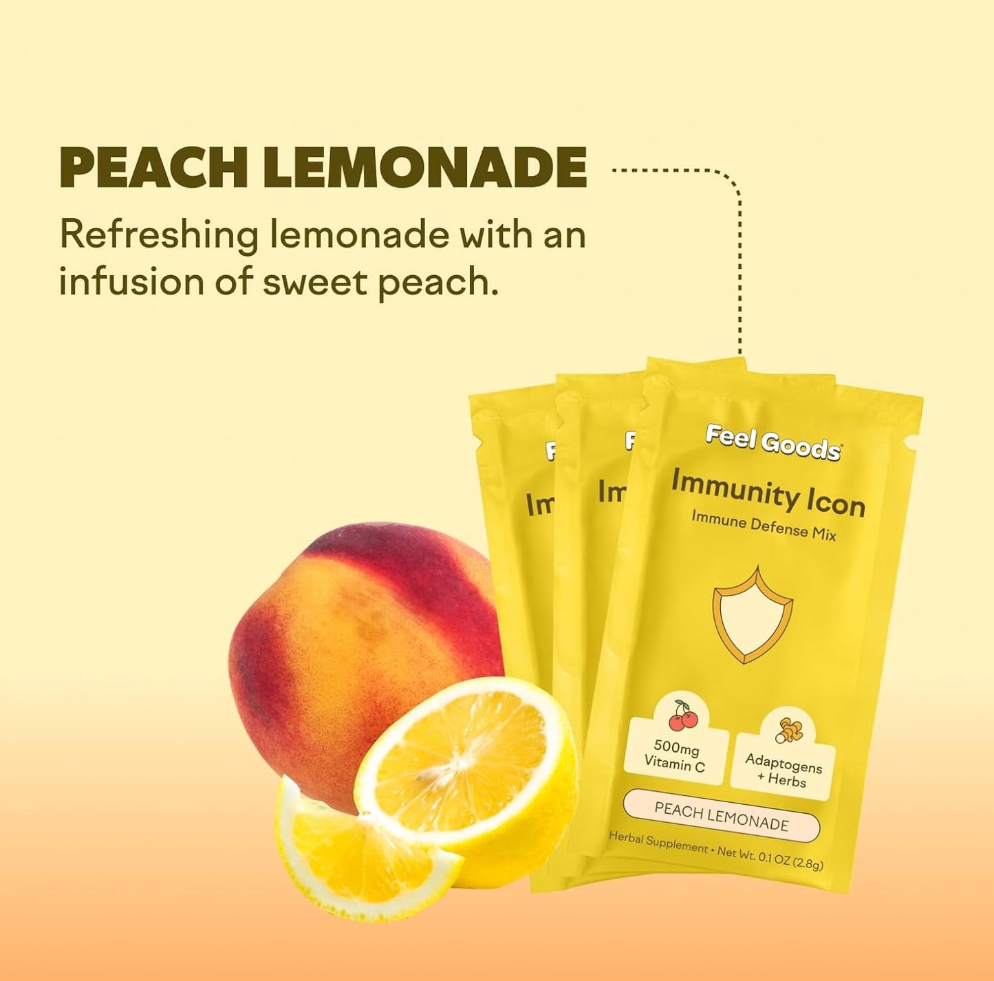 Organic Elderberry Immunity Drink Mix Powder with Vitamin C, A, B, D, E, Zinc, Ashwagandha, Zero Sugar, Vegan, Non GMO, Caffeine & Gluten Free - Peach Lemonade, 15 Pack