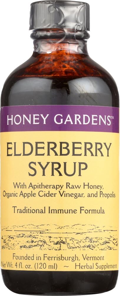 Organic Elderberry Syrup with Raw Honey and Propolis for Cough Relief - 4 oz Bottle by FERGRELM H Honey Gardens Apiaries
