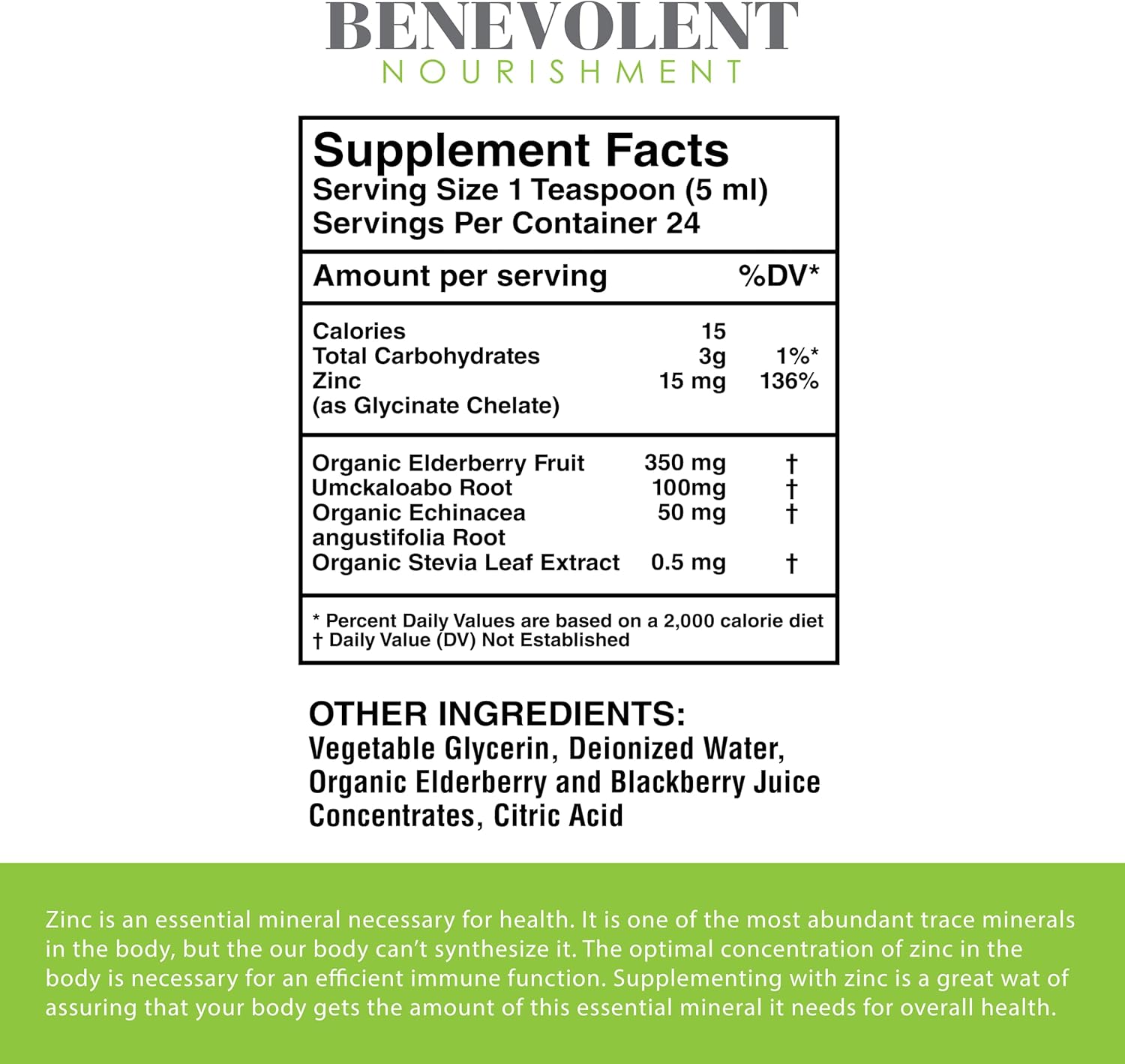 Organic Elderberry Zinc Supplement with Herbs - Liquid Dietary Supplement for Family - 4oz Bottle - Non GMO & Alcohol Free