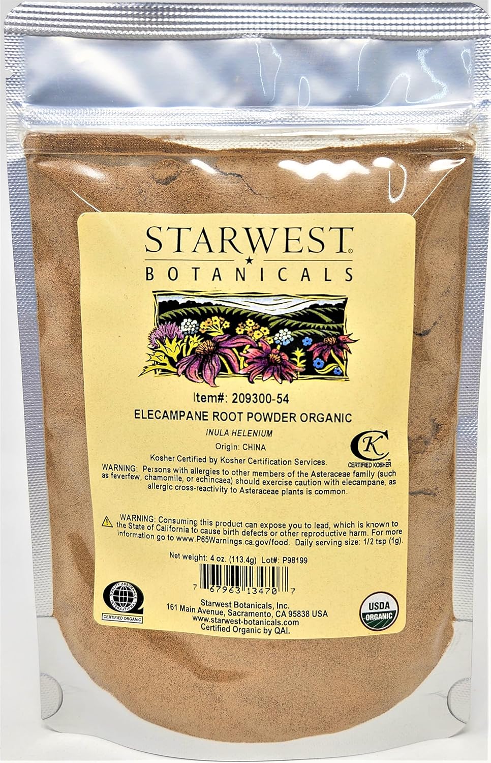 Organic Elecampane Root Powder - 4oz by Starwest Botanicals