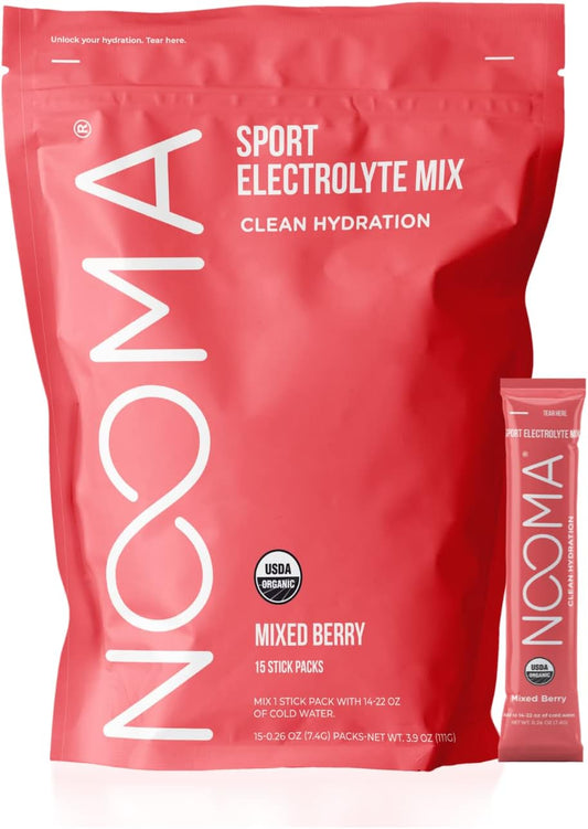 Organic Electrolyte Powder Hydration Packets - No Added Sugar, 25 Calories, Mixed Berry Flavor - 15 Pack