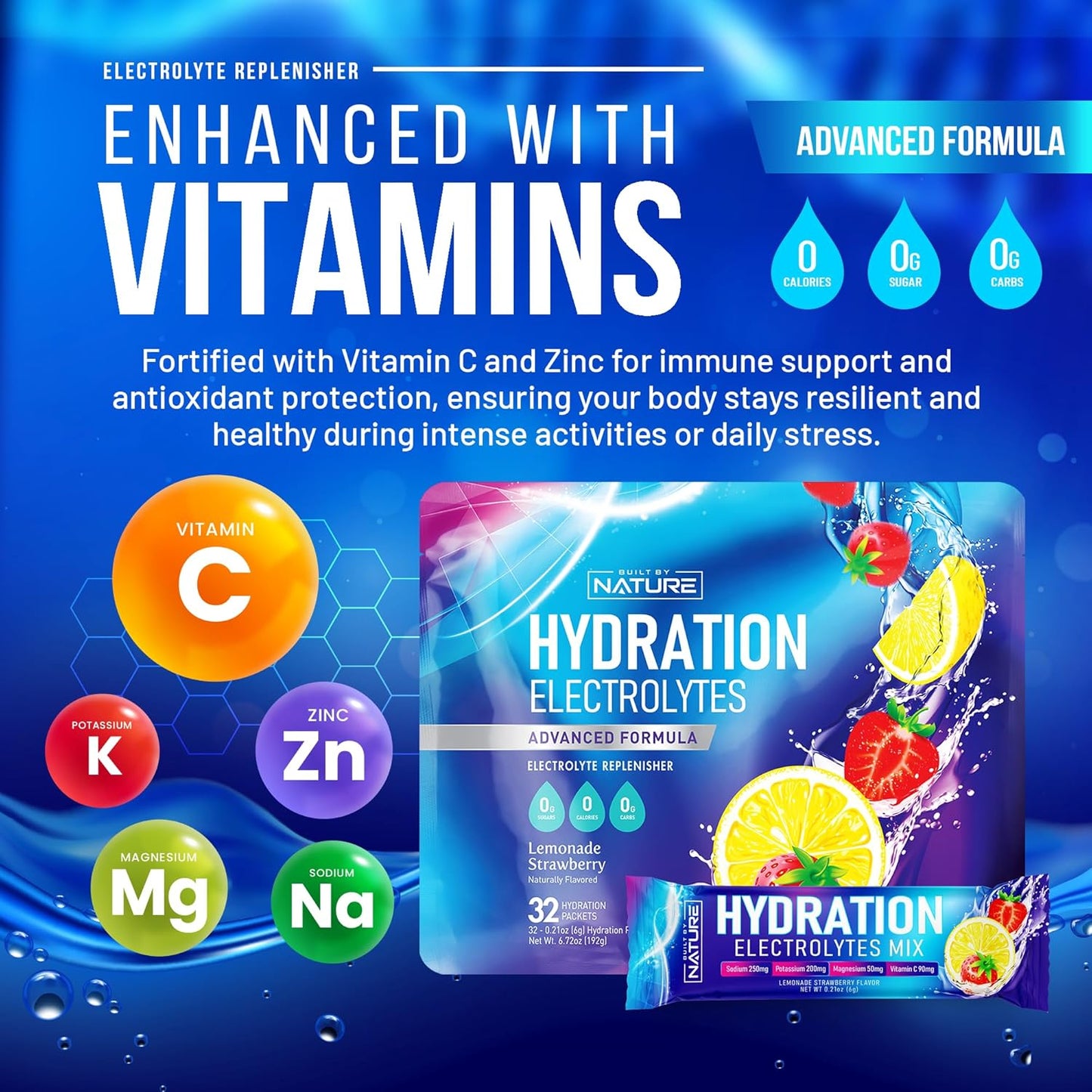 Organic Electrolytes Powder Hydration Packets - Recovery Drink Mix with Essential Minerals & Vitamins - Sugar-Free, Keto-Friendly, Non-GMO Vegan Formula - Strawberry Lemonade Flavor - 32 Sticks