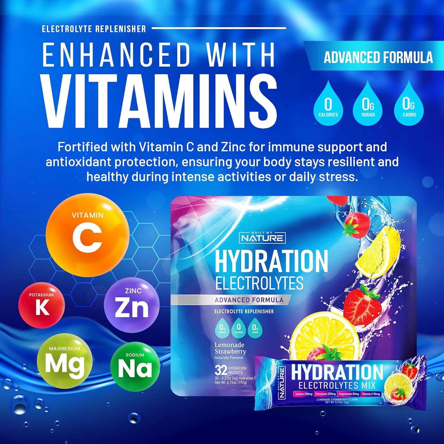 Organic Electrolytes Powder Hydration Packets - Recovery Drink Mix with Essential Minerals & Vitamins - Sugar-Free, Keto-Friendly, Non-GMO Vegan Formula - Strawberry Lemonade Flavor - 32 Sticks