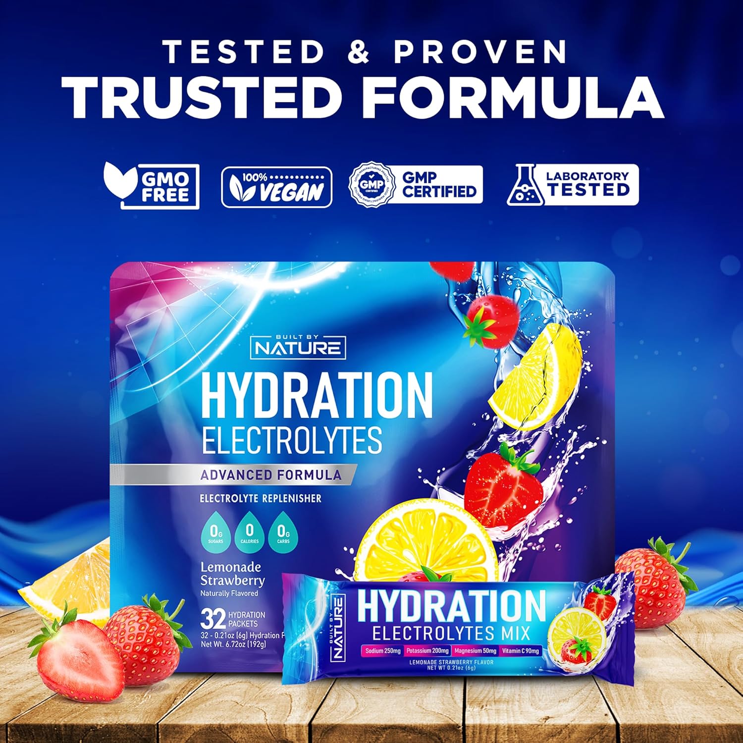 Organic Electrolytes Powder Hydration Packets - Recovery Drink Mix with Essential Minerals & Vitamins - Sugar-Free, Keto-Friendly, Non-GMO Vegan Formula - Strawberry Lemonade Flavor - 32 Sticks