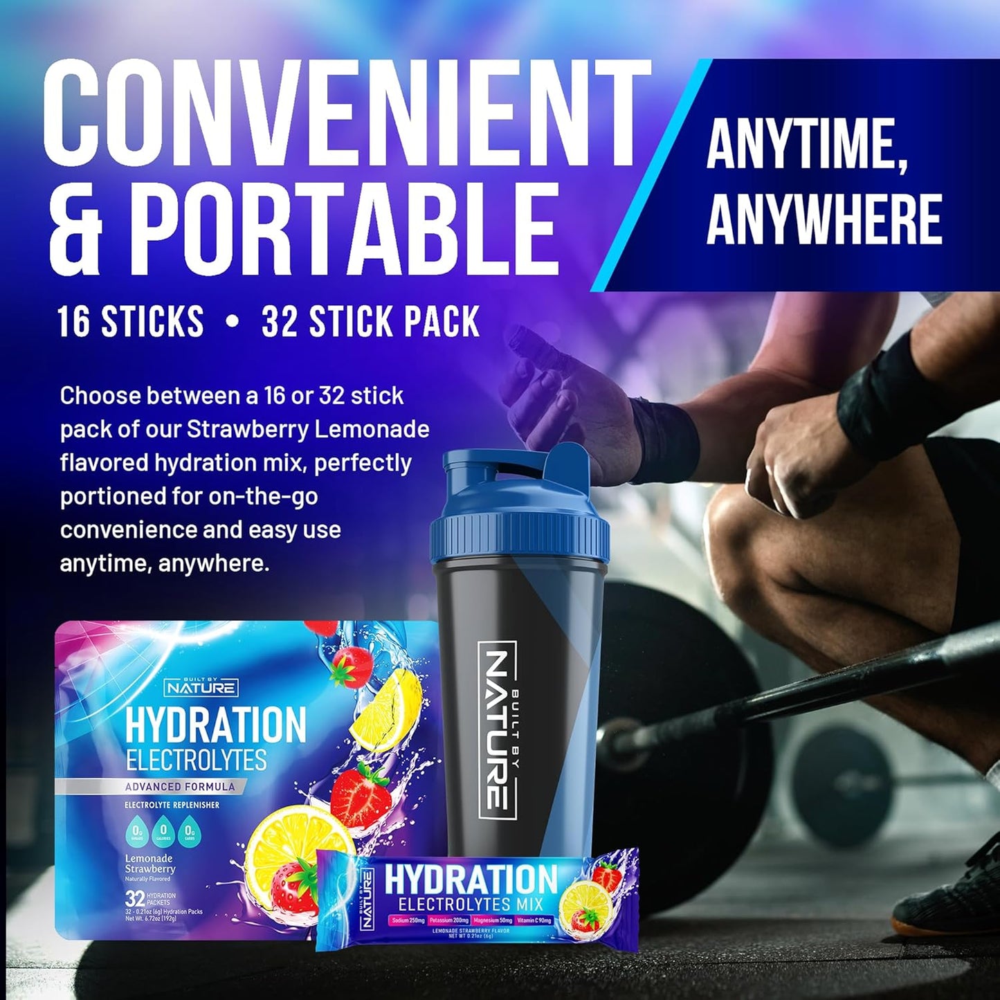 Organic Electrolytes Powder Hydration Packets - Recovery Drink Mix with Essential Minerals & Vitamins - Sugar-Free, Keto-Friendly, Non-GMO Vegan Formula - Strawberry Lemonade Flavor - 32 Sticks