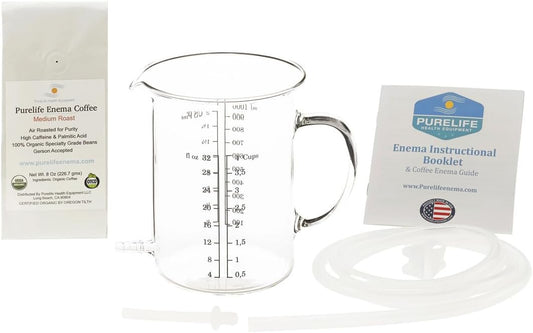 Organic Enema Coffee Kit - Non Toxic Glass Bucket for Colon Cleansing and Liver Detox - Gerson Therapy - Home Enemas - Lab Tested
