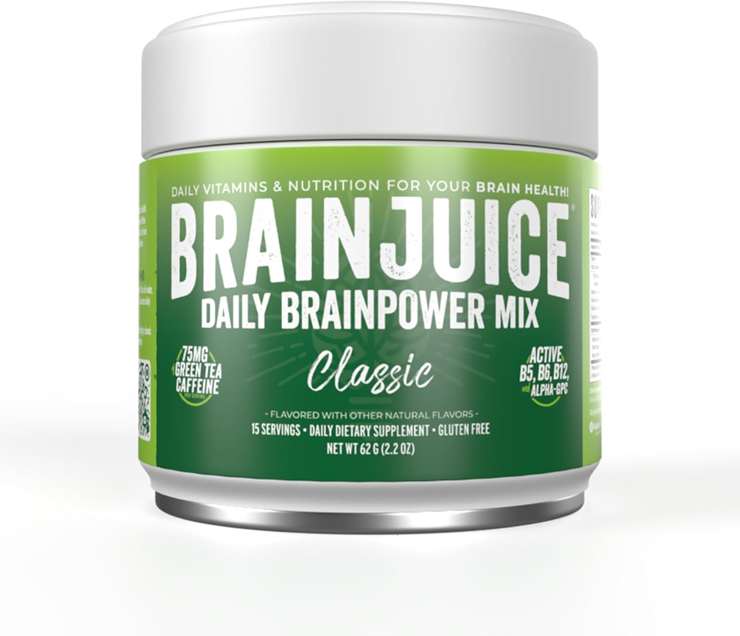 Organic Energy and Focus Drink Mix with L-Theanine and Vitamin B - BrainJuice Nootropic Supplement, Gluten-Free Powder, 15 Servings