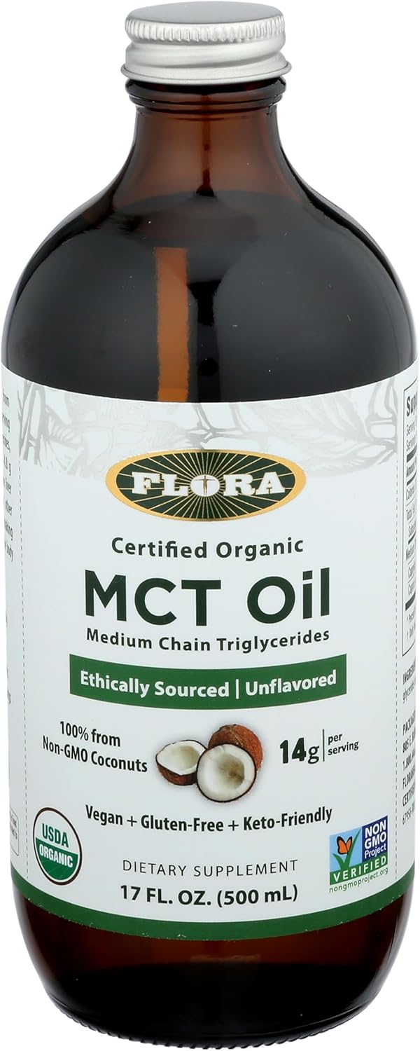 Organic Energy Boost MCT Oil with C8 & C10 Acids, Keto, Kosher, Non-GMO - 17 Fl Oz Glass Bottle