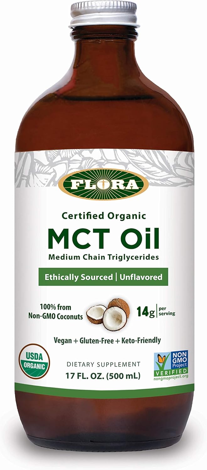 Organic Energy Boost MCT Oil with C8 & C10 Acids, Keto, Kosher, Non-GMO - 17 Fl Oz Glass Bottle