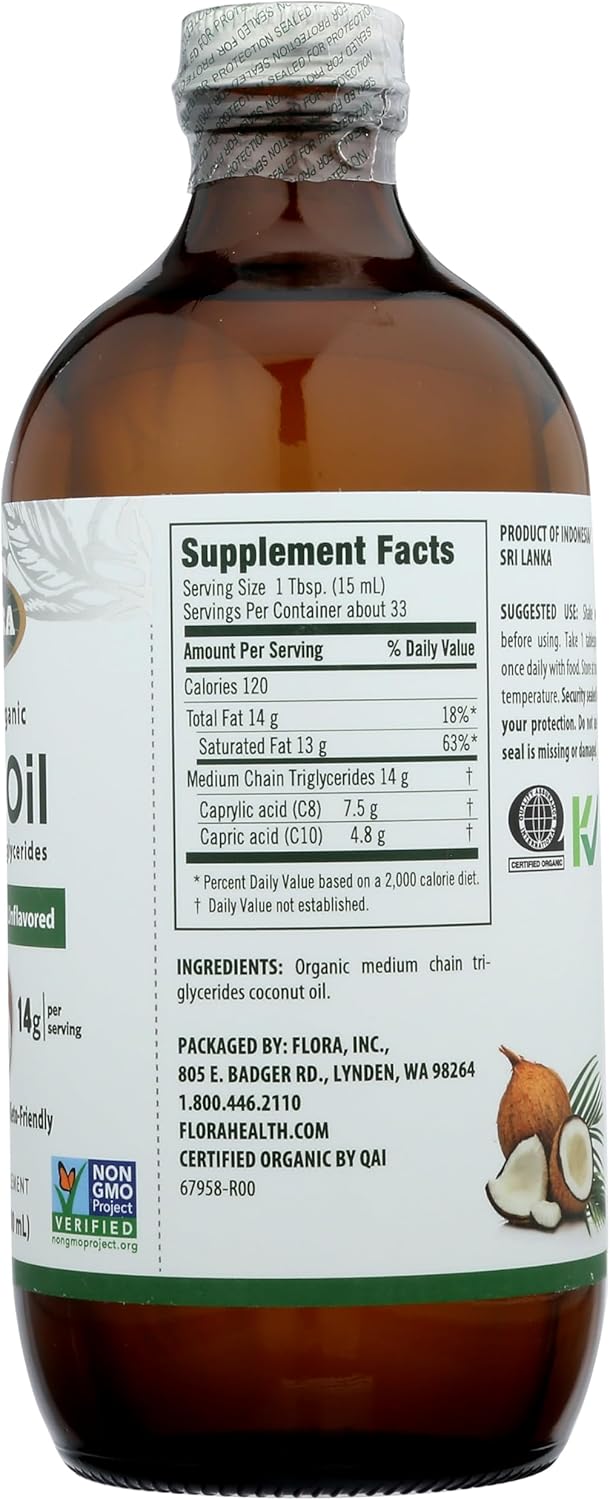 Organic Energy Boost MCT Oil with C8 & C10 Acids, Keto, Kosher, Non-GMO - 17 Fl Oz Glass Bottle