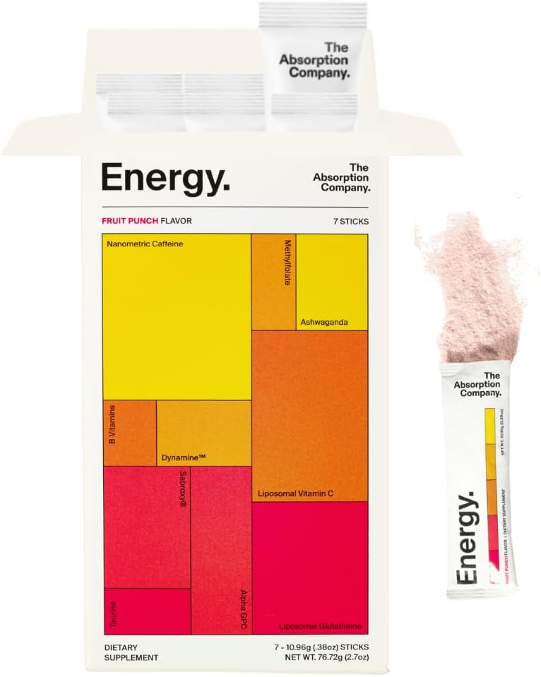 Organic Energy Drink Mix Packets with Natural Caffeine and Immune Support - Fruit Punch Flavor - 7 Sticks