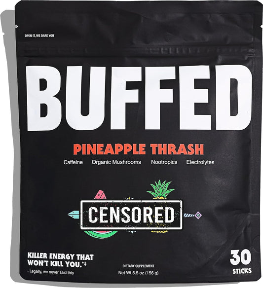 Organic Energy Powder Stick Packs with Clean Boost - 30 Pack Pineapple Thrash - 150mg Caffeine, Nootropics, B-Vitamins, Electrolytes for Hydration