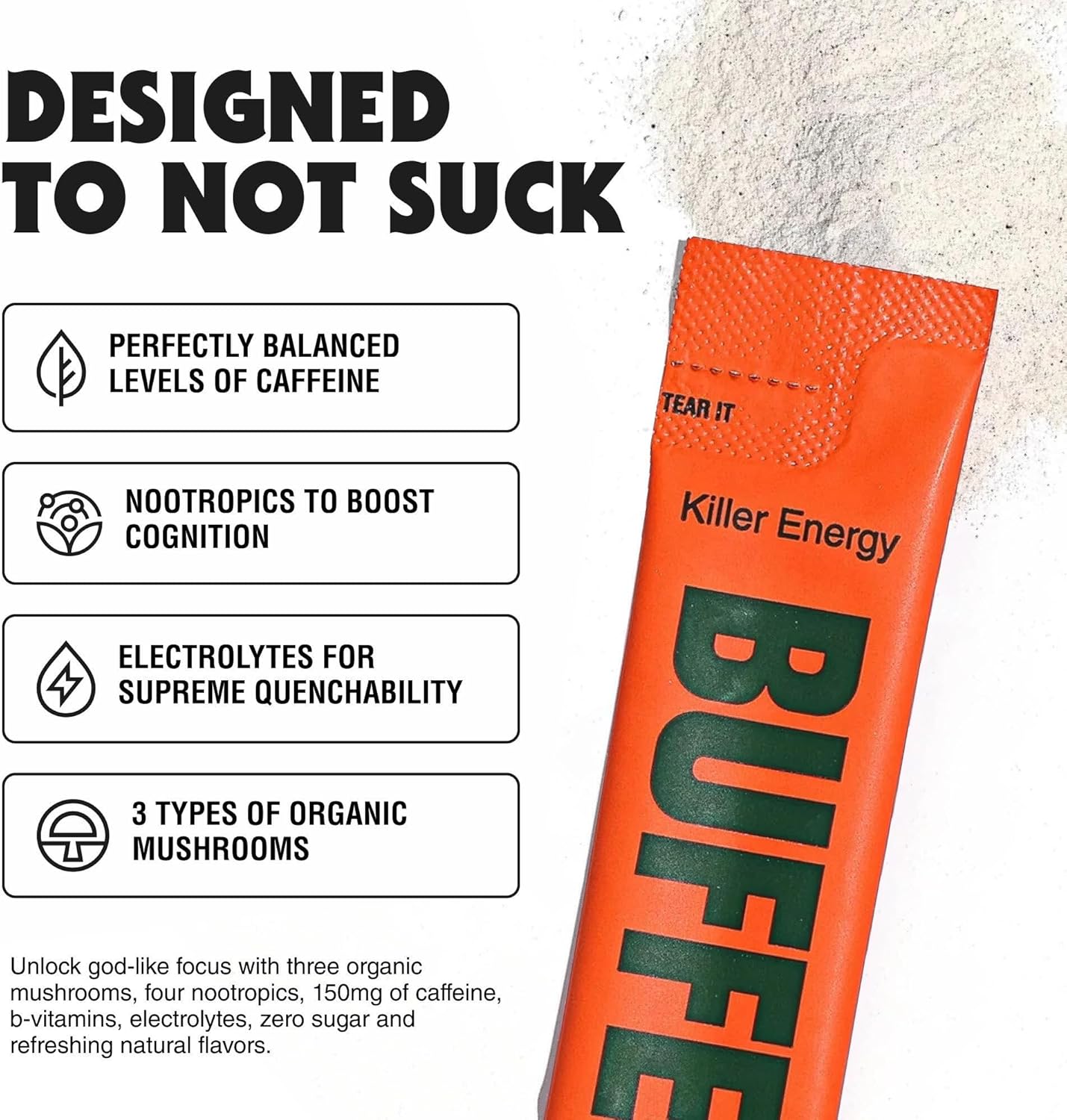 Organic Energy Powder Stick Packs with Clean Boost - 30 Pack Pineapple Thrash - 150mg Caffeine, Nootropics, B-Vitamins, Electrolytes for Hydration