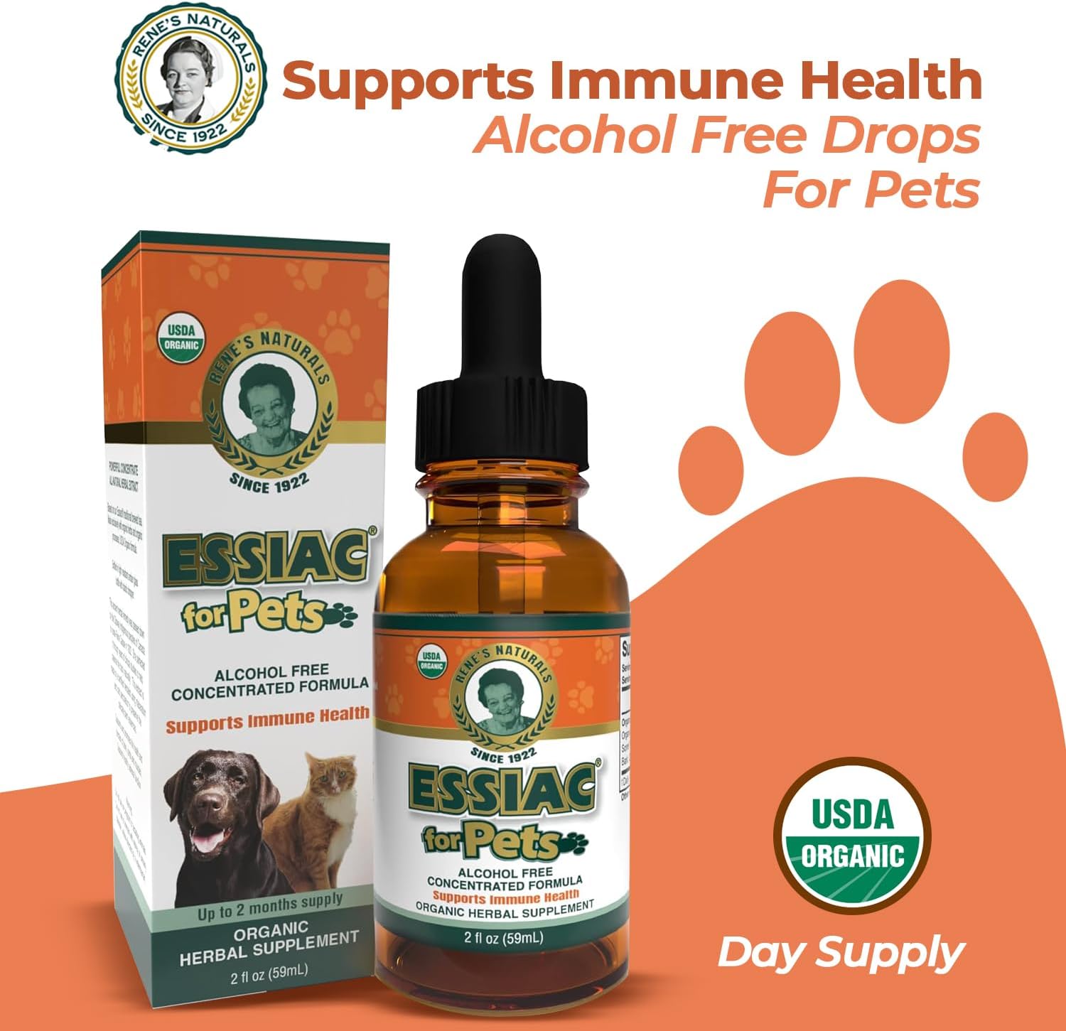 Organic Essiac Drops for Pets | Immune Support & Longevity | Alcohol-Free Concentrated Formula | 2oz