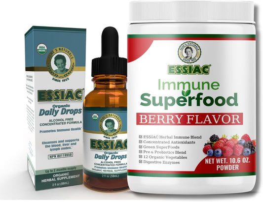 Organic Essiac Longevity Bundle: Immune Boosting Drops with Pre/Probiotics, Quercetin, Greens, Red Fruits, Veggies - Berry Flavor