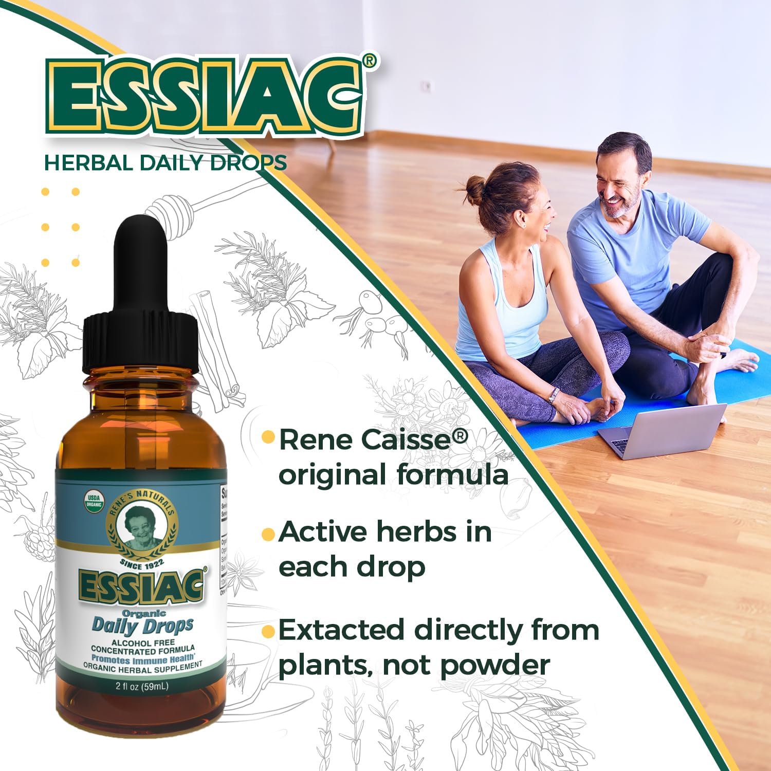 Organic Essiac Tea Drops for Immune Support & Lymphatic Drainage | Alcohol-Free Concentrated Formula | 2oz