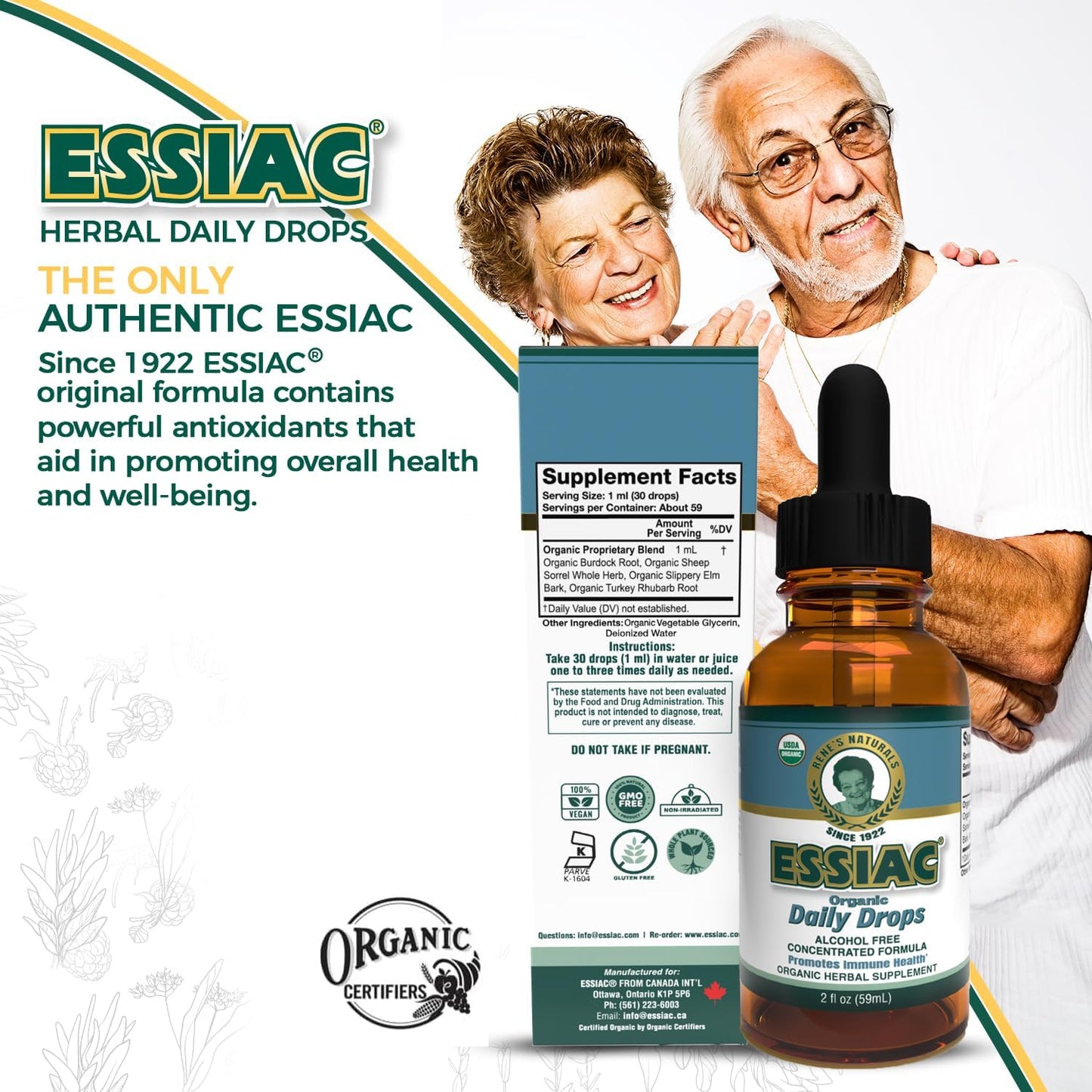 Organic Essiac Tea Drops for Immune Support & Lymphatic Drainage | Alcohol-Free Concentrated Formula | 2oz